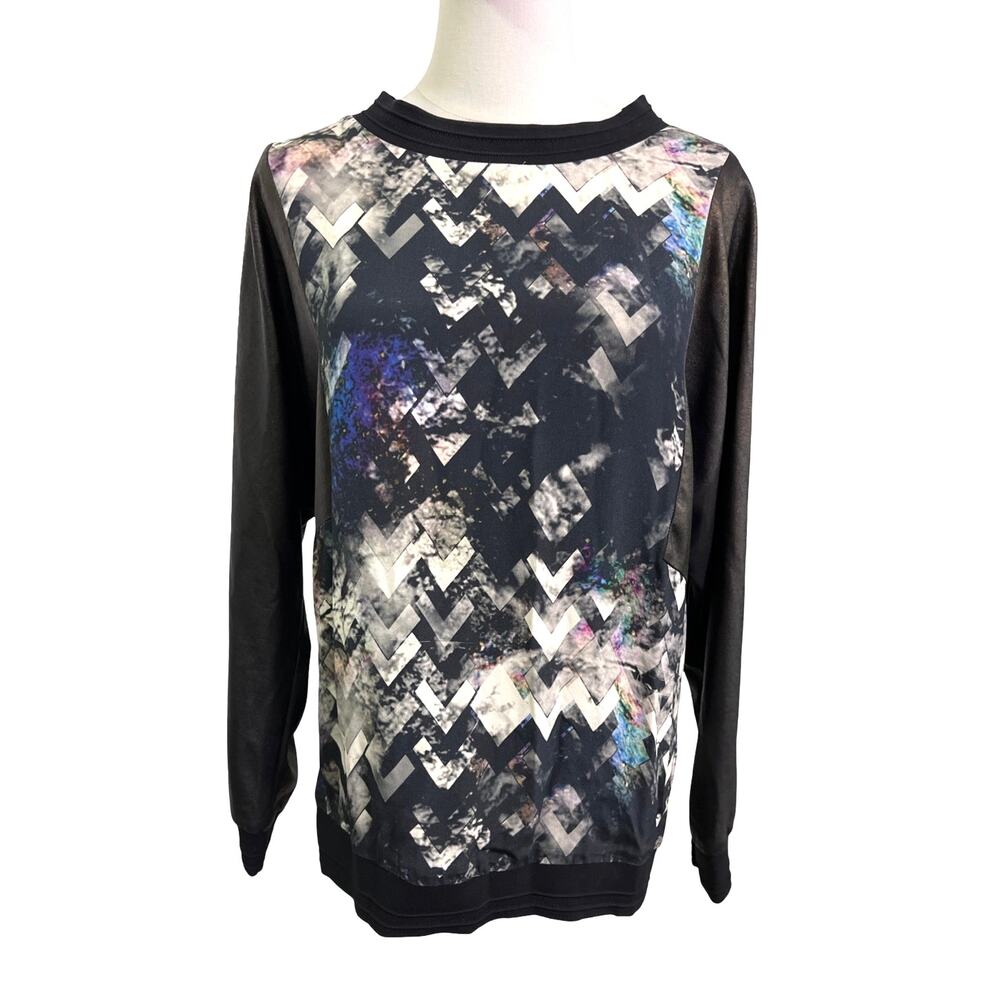 Sandro Paris Abstract Print Pullover Top Size 3 (L) Mixed Media Blouse Statement